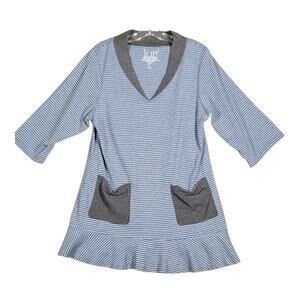 Lur Fashion For Change Gray Stripe‎ V-Neck Tunic Top Pockets Women's Size Large
